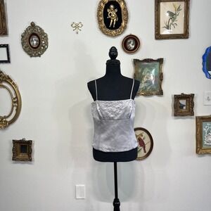Laundry by Shelli Segal Y2K Silver Satin Beaded Corset Top – Size 8